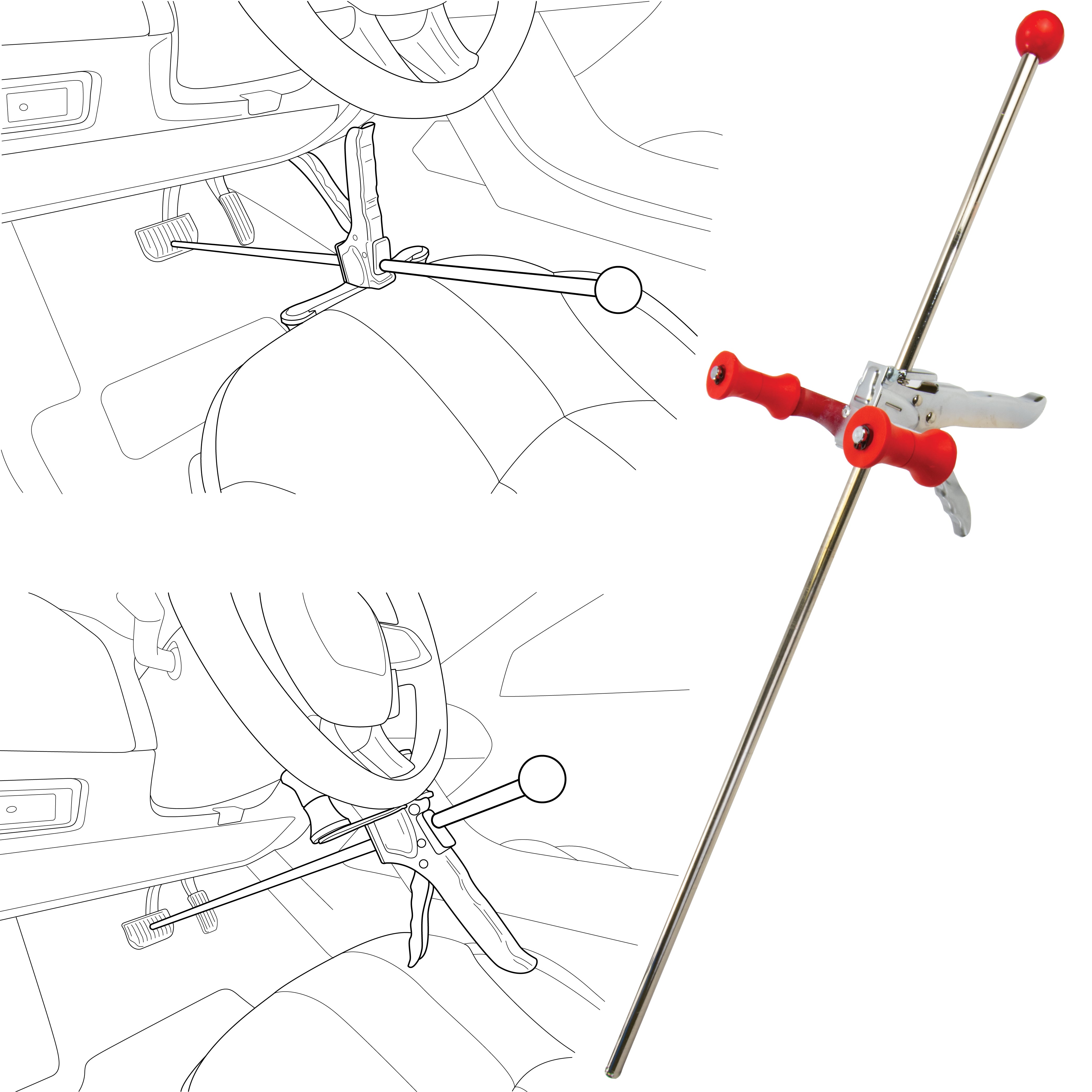 Adjustable Steering Wheel Holder & Brake Pedal Depressor