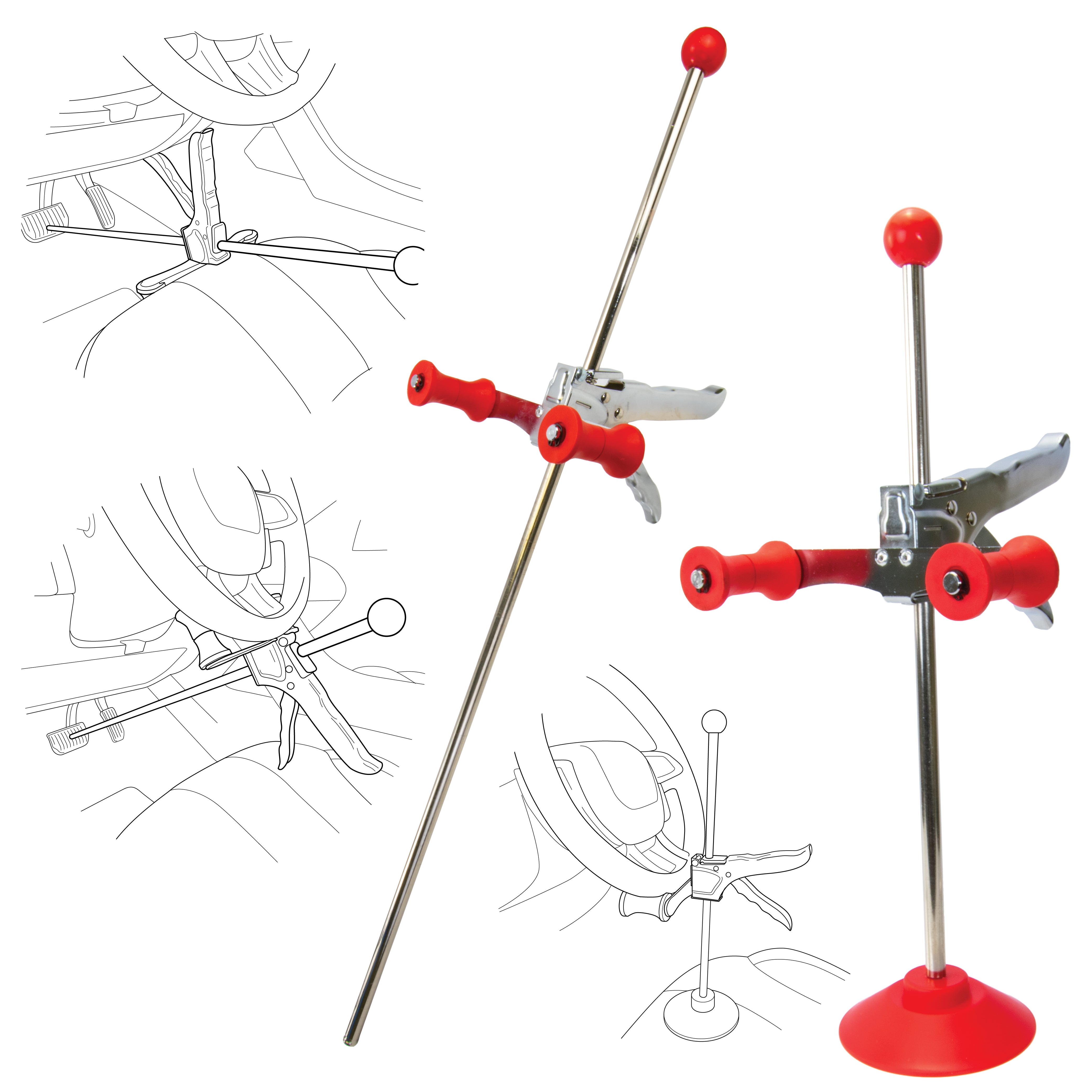 Adjustable Steering Wheel Holder & Brake Pedal Depressor