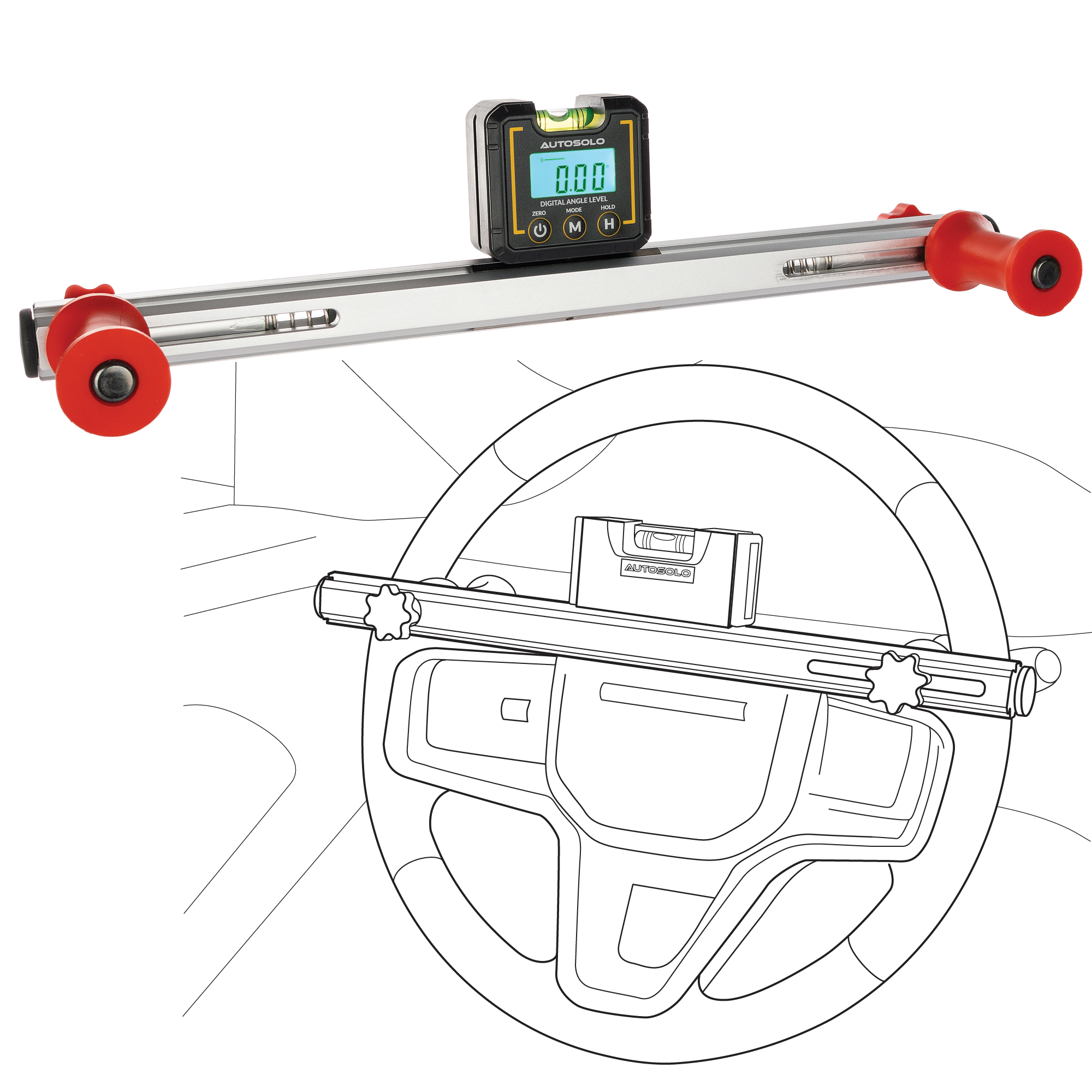 Steering Wheel Level Alignment Tool with Magnetic Torpedo Level