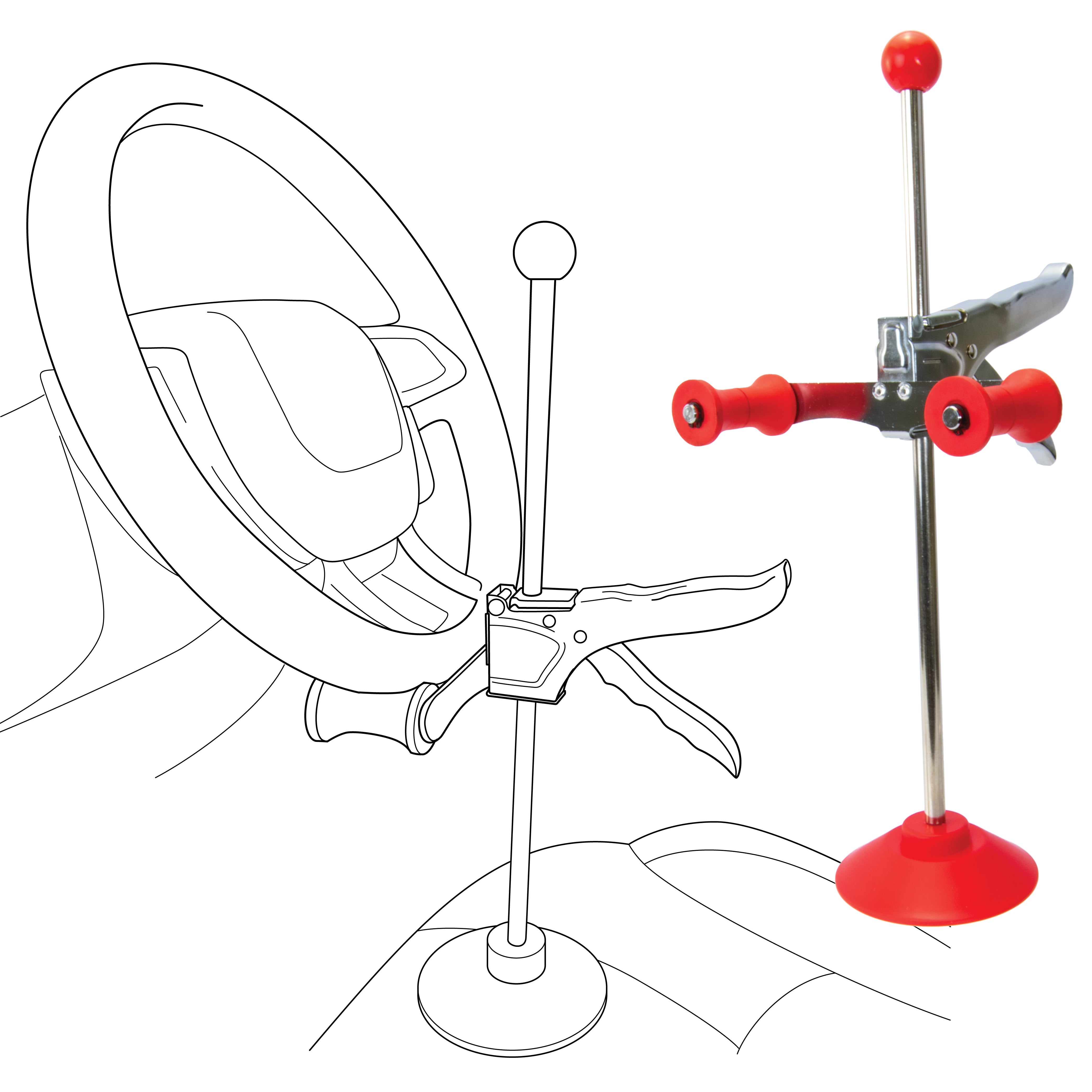 Adjustable Steering Wheel Holder & Brake Pedal Depressor