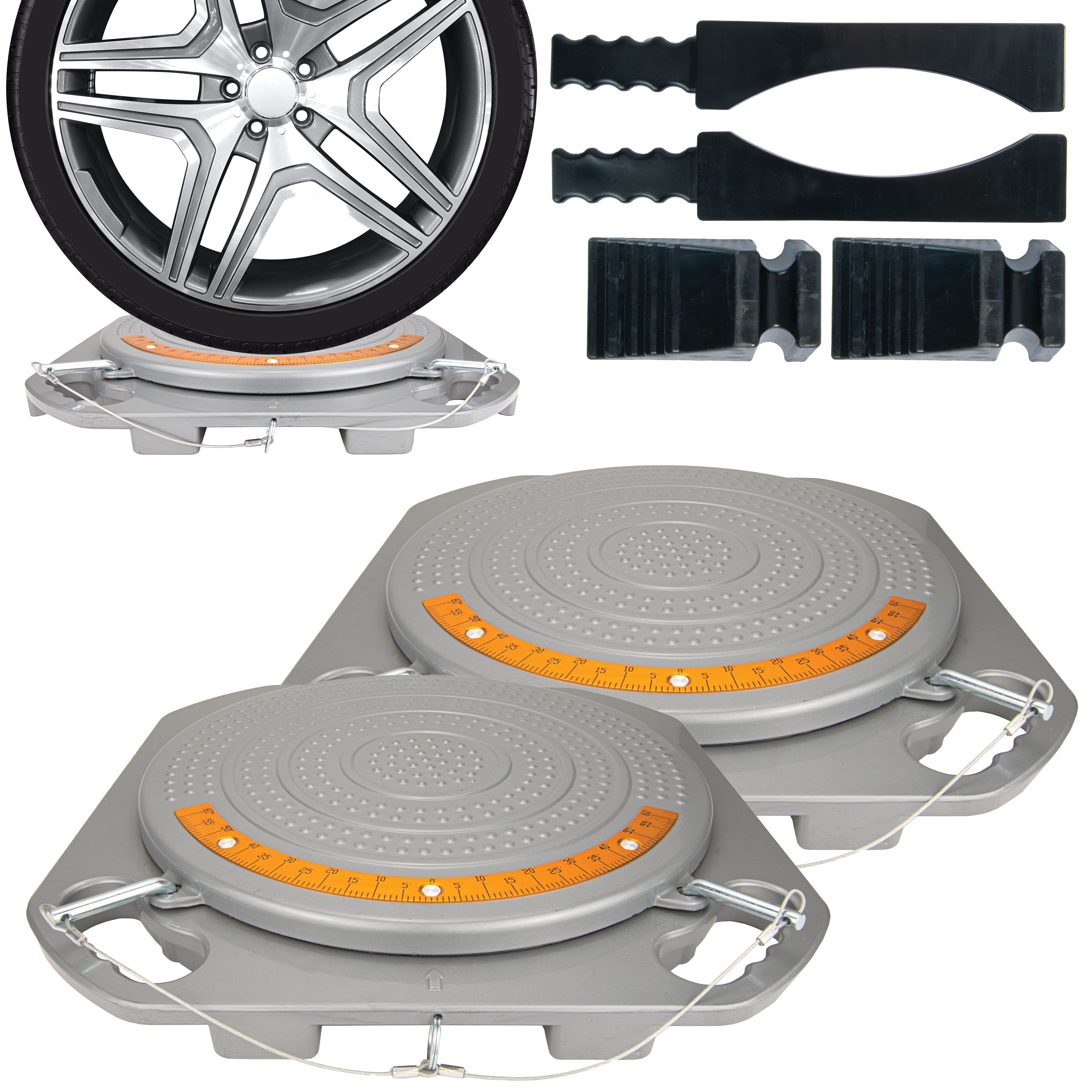 Wheel Alignment Turn Tables with Brass Finish Dial, 4 Ton Capacity, and Bonus Accessories (Pair)
