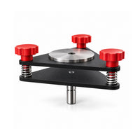 Runout Compensation Adapter side view showing the top plate on its three spring loaded jack screws and the 16 mm plug below
