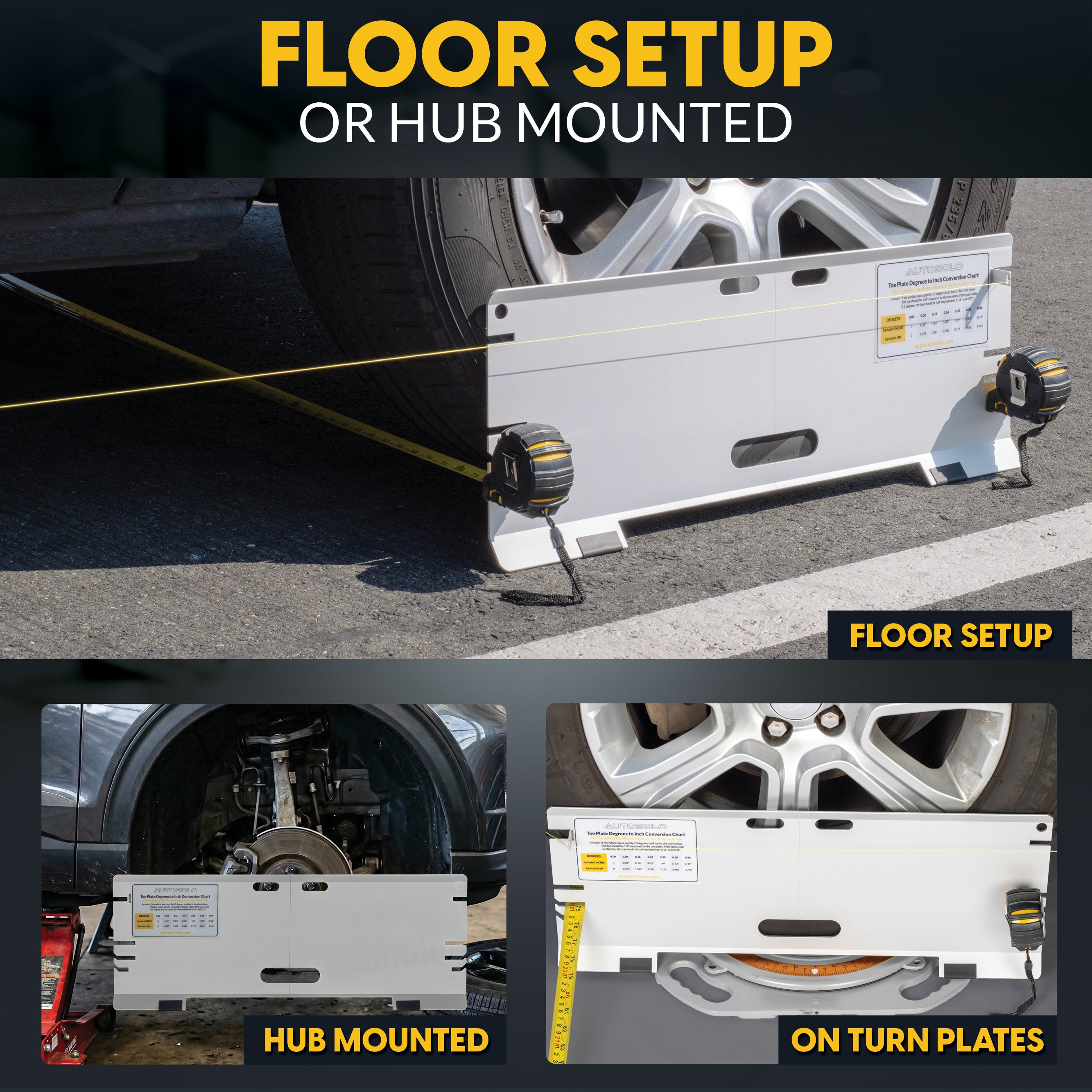 3-in-1 Toe Alignment Plates for Automotive Toe, Steer Ahead, and Thrust Angle Adjustments