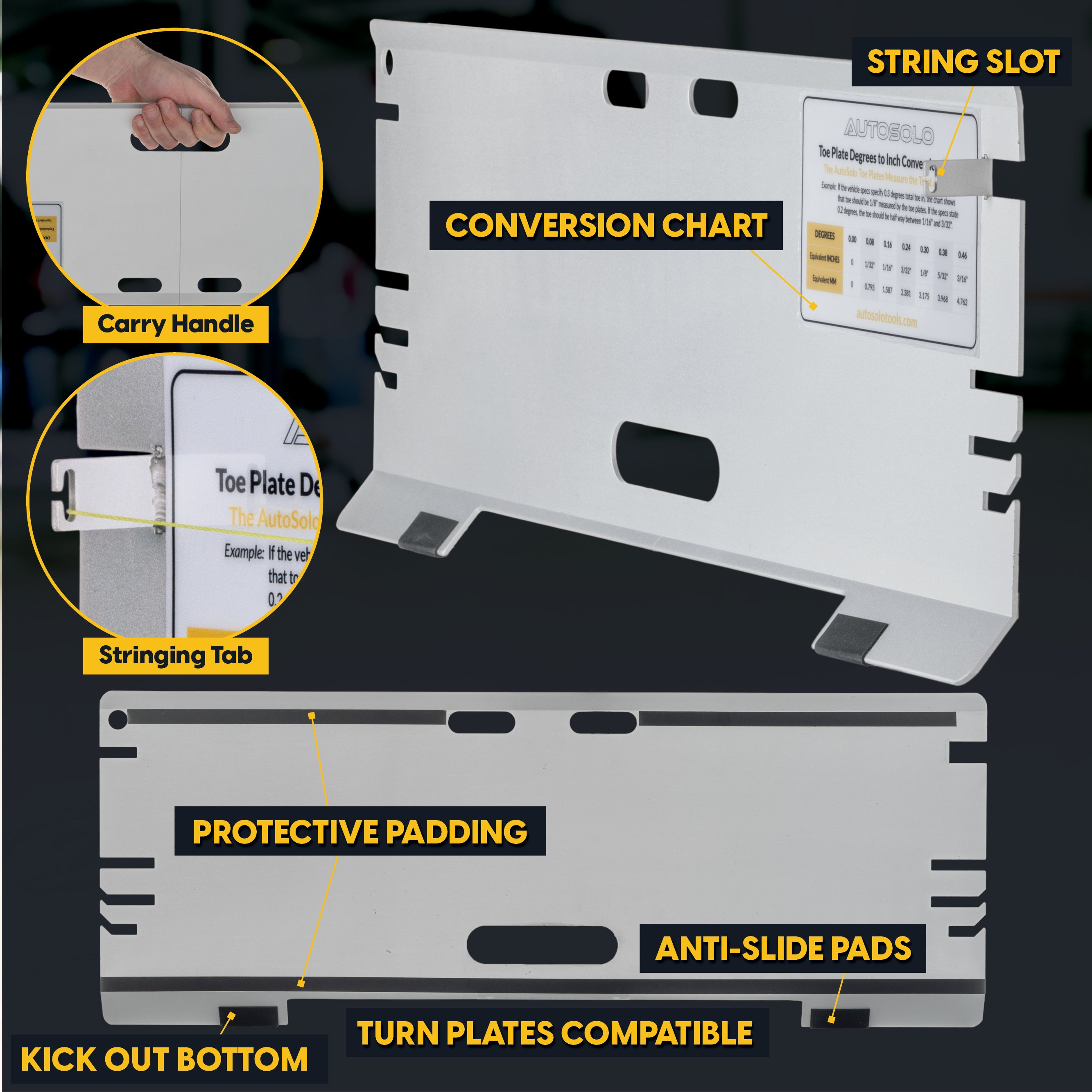 3-in-1 Toe Alignment Plates for Automotive Toe, Steer Ahead, and Thrust Angle Adjustments