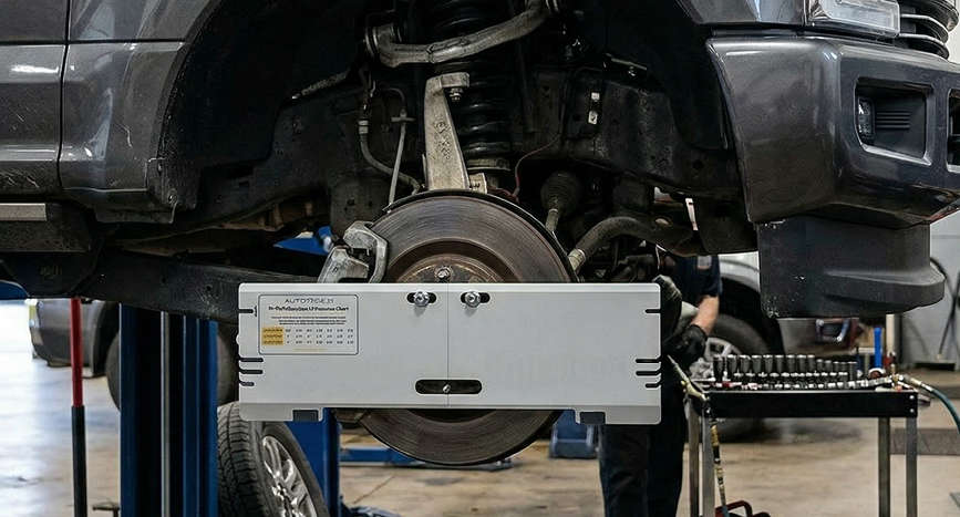 ASTPSETX hub-mount slots installed over wheel studs with vehicle on a lift
