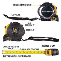 AutoSolo 16' x 7/8" Tape Measure with Slide Lock & Finger Brake