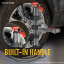ONYX PRO clamp mounted on a wheel, with a zoom on the built-in second handle