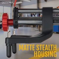 ONYX PRO matte stealth housing, side view with the tension knob and locator pins