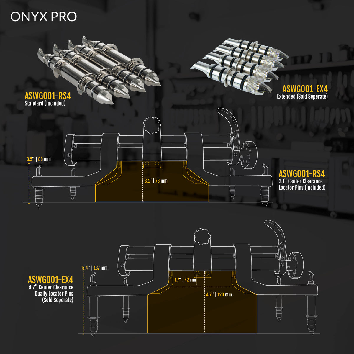 ONYX PRO hub clearance with the ASWG001-RS4 pins included and the ASWG001-EX4 dually pins sold separately