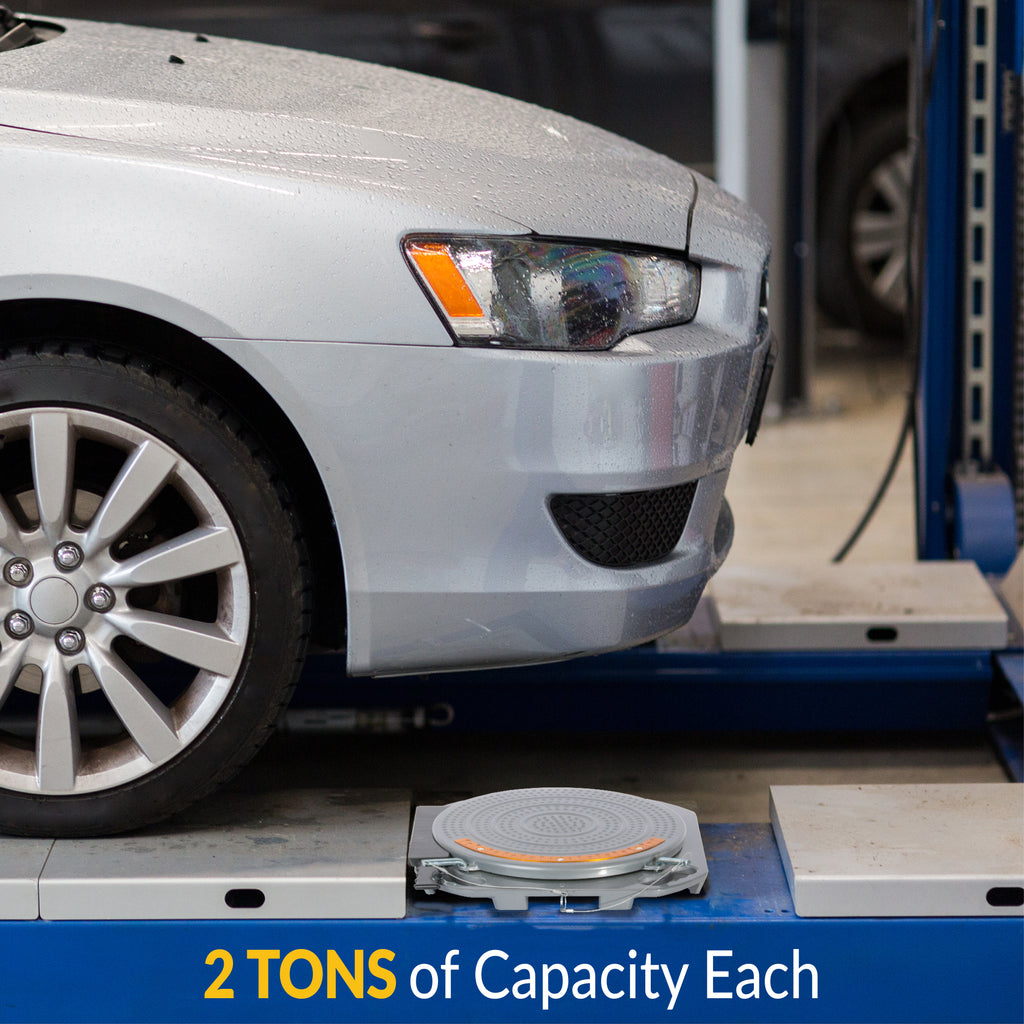 AutoSolo Wheel Alignment Turn Plates - 4-Ton Capacity Each, Brass Dial, Includes Transition Bridges & Wheel Chocks