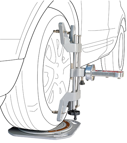 Starter kit: turn plates, one wheel clamp and one alignment gauge on a single front wheel