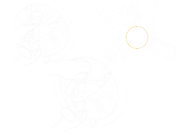 Line drawing of hands seating the ONYX PRO pins on a rim and setting the gauge on the clamp face