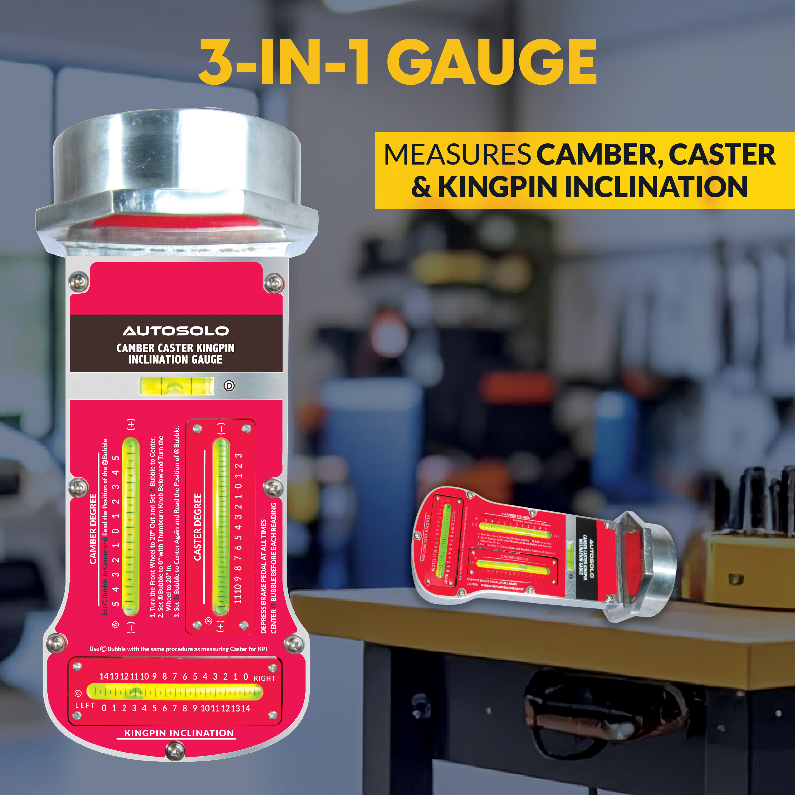 AutoSolo Wheel Alignment Bundle to Measure Camber, Caster, and Kingpin Inclination