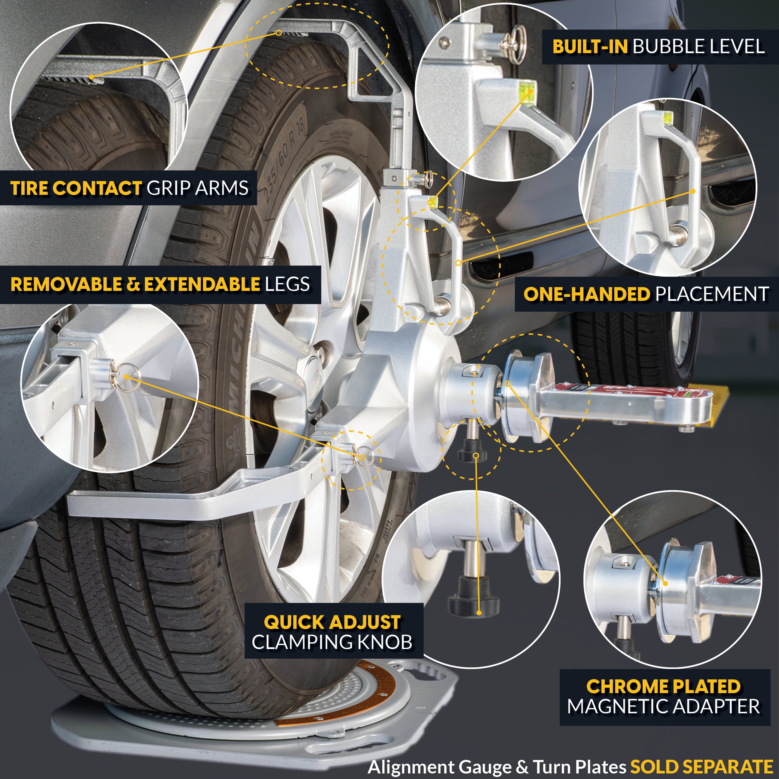 Wheel Alignment Calibration Tire Clamp with Magnetic Adapter Plate