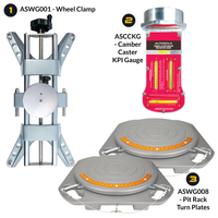 AutoSolo Bundle with ASWG001 Wheel Clamp, the ASCCKG Camber Caster Kingpin Inclination Gauge with magnetic end, and the ASWG008 Pit Rack Turn Plates for home or professional wheel alignments