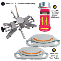 AutoSolo Bundle with ASWG001TC 6-Point Wheel Clamp, the ASCCKG Camber Caster Kingpin Inclination Gauge, and the ASWG004 Drive-on Turn Plates for home or professional wheel alignments