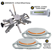 AutoSolo Bundle with ASWG001TC 6-Point Wheel Clamp, the ASCGAL Camber Caster Gauge with magnetic end, and the ASWG004 Drive-on Turn Plates for home or professional wheel alignments
