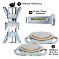 AutoSolo Bundle with ASWG001 Wheel Clamp, the ASCGAL Camber Caster Gauge with magnetic end, and the ASWG004 Drive-on Turn Plates for home or professional wheel alignments