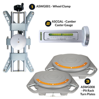 AutoSolo Bundle with ASWG001 Wheel Clamp, the ASCGAL Camber Caster Gauge with magnetic end, and the ASWG008 Pit Rack Turn Plates for home or professional wheel alignments
