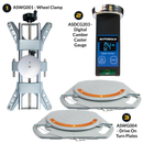 AutoSolo Bundle with ASWG001 Wheel Clamp, the ASDCG203 Digital Camber Caster Gauge Level with magnetic end, and the ASWG004 Drive-on Turn Plates for home or professional wheel alignments