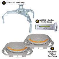 AutoSolo Bundle with ASWL470 Tire Clamp, the ASCGAL Camber Caster Gauge  Level with magnetic end and the ASWG008 Pit Rack Turn Plates for home or professional wheel alignments