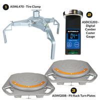 AutoSolo Bundle with ASWL470 Tire Clamp, the ASDCG203 Digital Camber Caster Gauge Level with magnetic end, and the ASWG008 Pit Rack Turn Plates for home or professional wheel alignments