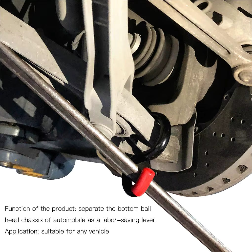 Pry bar inserted between control arm and vehicle frame to load test bushing condition
